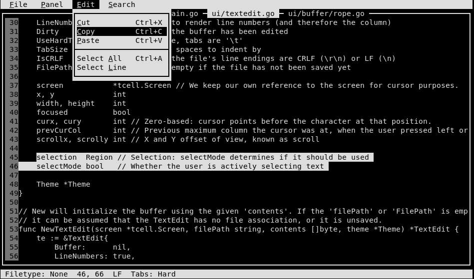 Showing the "Edit" menu with selected text.